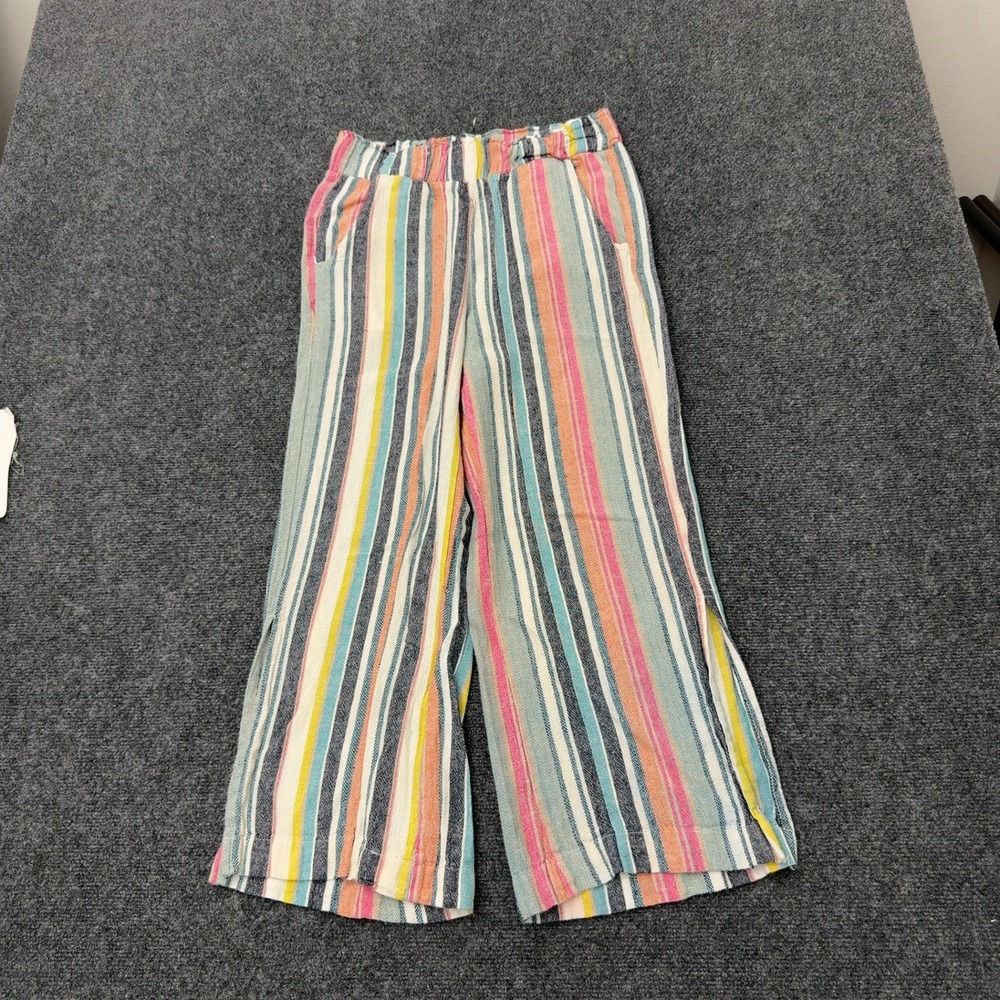 Indigo Rein Pants Womens L Multicolor Linen Blend Striped Wide Leg Boho Summer